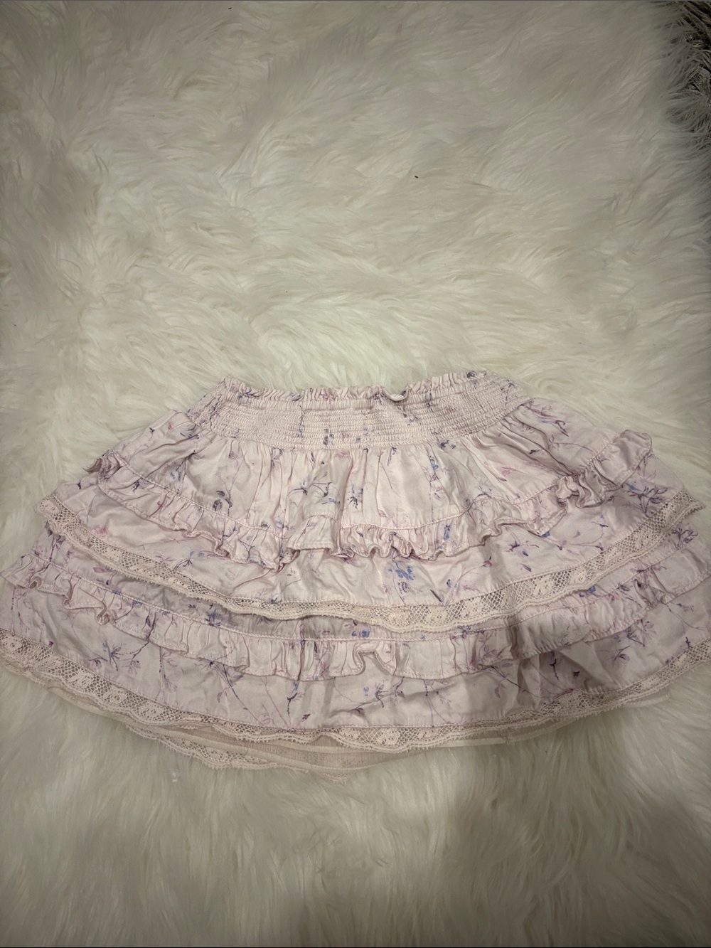 LoveShackFancy Lavender Floral Billie Ruffle Skirt - Girls